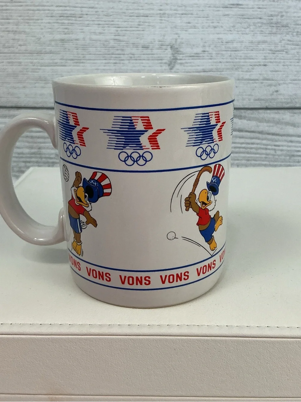 Vons Vintage 1984 Olympic Mascot Coffee Mugs - Set of 3 - Red, White & Blue